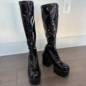 NAKED WOLFE SPICE BLACK PATENT SHINE BOOTS (US 9/ EU 39/ 6 UK)